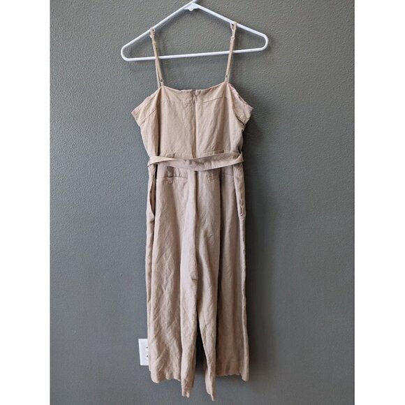 Banana Republic Tan Linen Spaghetti Strap Wide Leg Jumpsuit Women's Size 8 - Picture 2 of 6